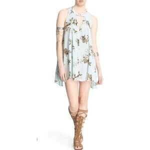 Free People Women's Faded Floral Sleeveless Tunic Mint & Brown Size S